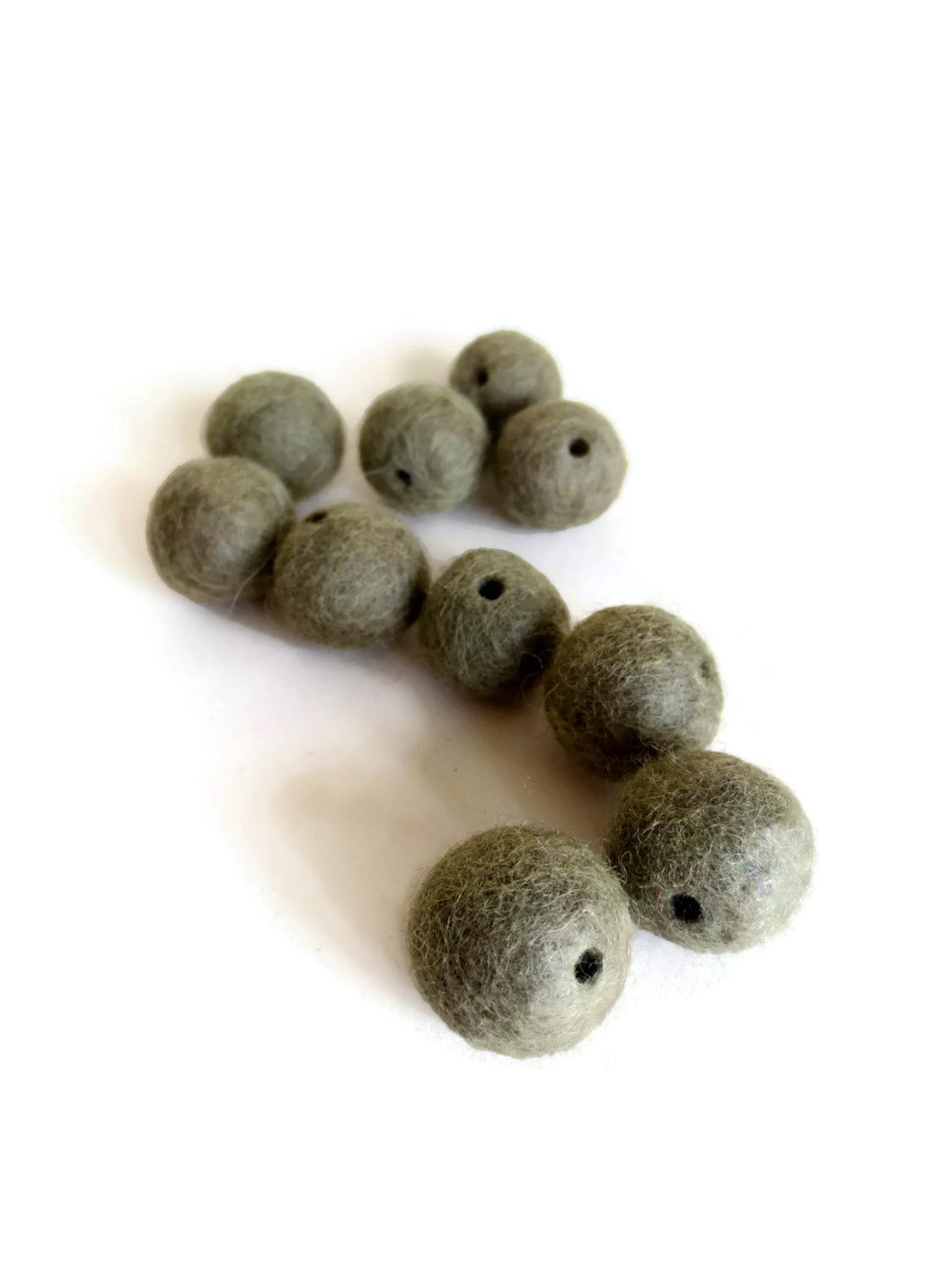 MOSS GREEN felt beads - 10 pack